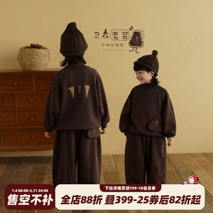 砚台家童装男童加绒套装秋冬款衣服潮儿童卫衣长裤针织复合奥利绒