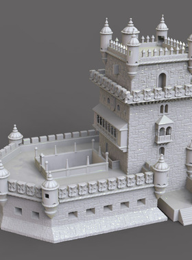 3d打印图纸模型建筑素材贝伦塔城堡防御塔STL摆件圆雕图F3113