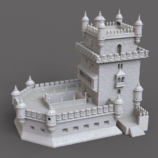 3d打印图纸模型建筑素材贝伦塔城堡防御塔STL摆件圆雕图F3113
