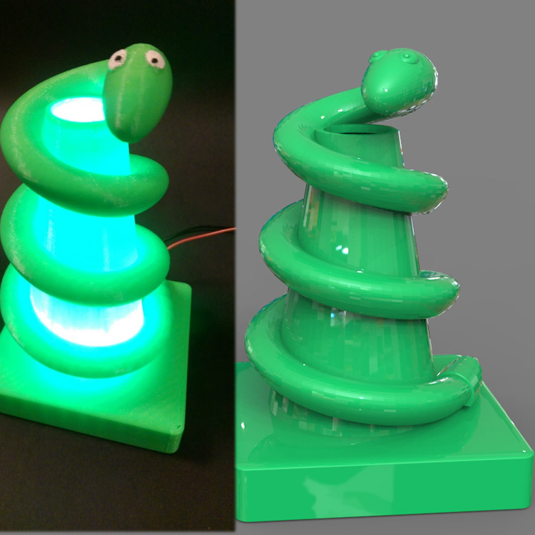 3d打印图纸模型素材蛇形灯STL摆件圆雕图F2808