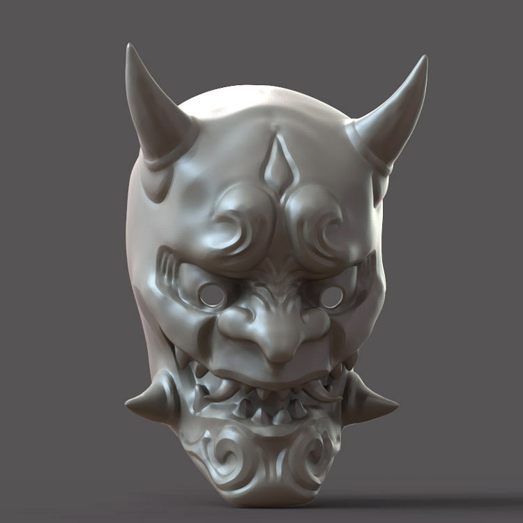 3d打印图纸模型素材恶魔鬼般若面具stl摆件圆雕图m1139