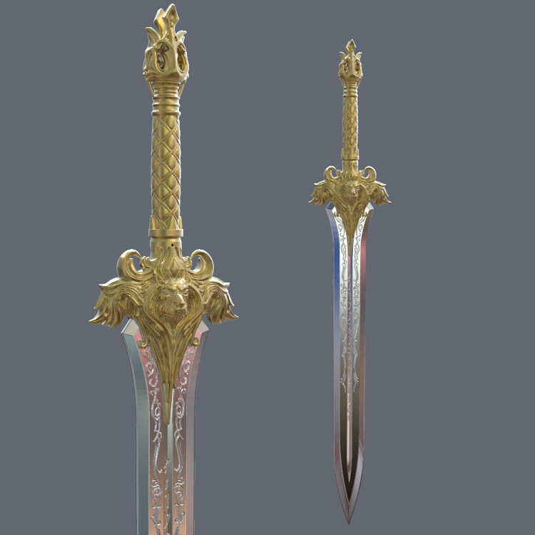 3d打印图纸模型素材文件魔兽莱恩国王之剑STL圆雕图F2316