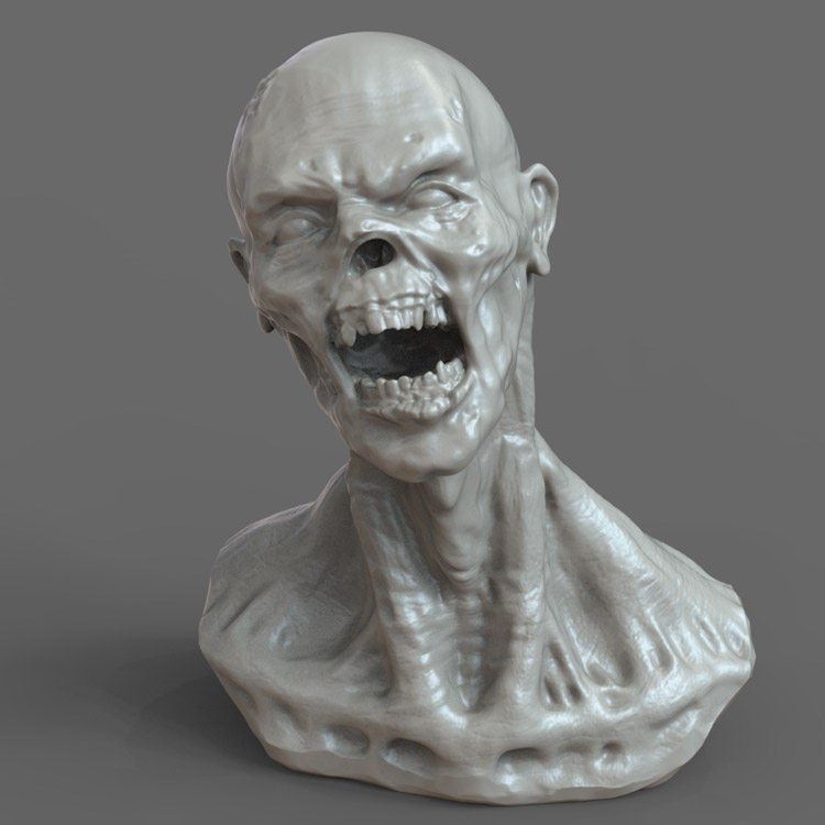 3d打印图纸模型素材文件obj丧尸stl胸像圆雕图f2670