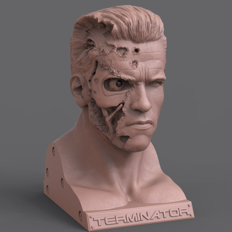 3d打印图纸模型素材终结者阿诺t800胸像stl摆件圆雕图f3057