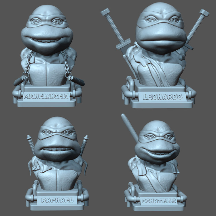 3d打印图纸模型素材数据忍者神龟胸像STL手办摆件F2135