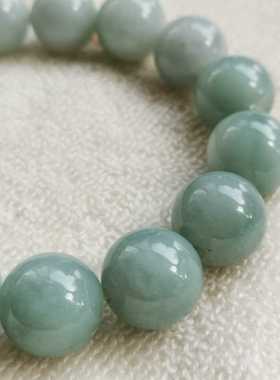 A货翡翠淡蓝色细糯种手串