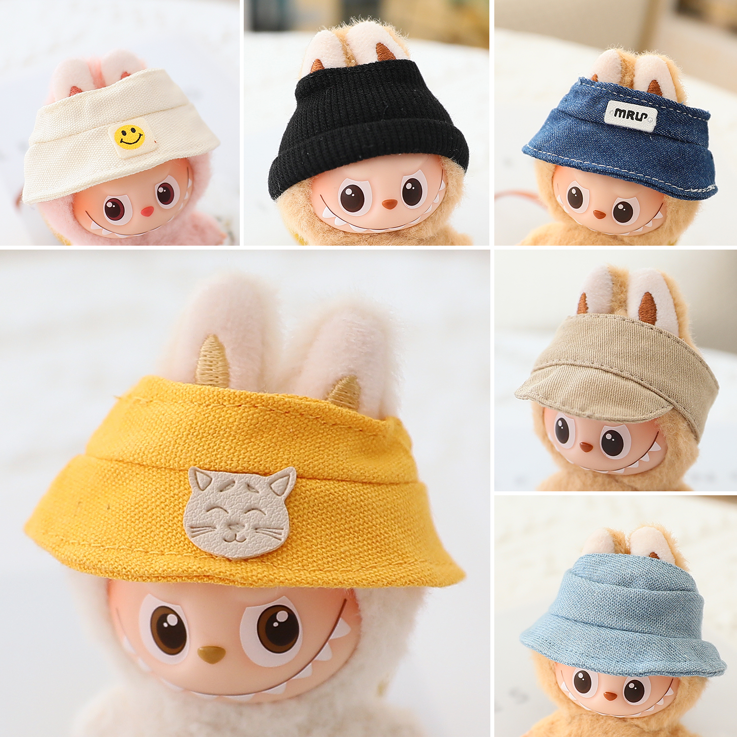 四代拉布布娃衣休闲帽4.0迷你labubu渔夫帽搪胶毛绒盲盒公仔替换