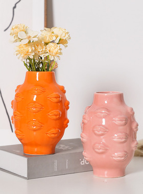 欧式陶瓷花瓶 简约人体嘴唇插花客厅酒店家居摆件现代装饰品摆件