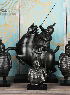 跨境新中式兵马俑摆件礼品胖士兵书挡树脂工艺品家居创意软装