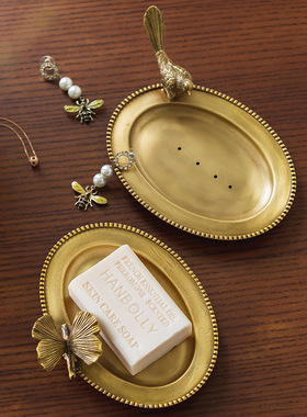 杰迪家居收获小屋复古黄铜首饰收纳摆件卧室卫浴洗手间沥水香皂