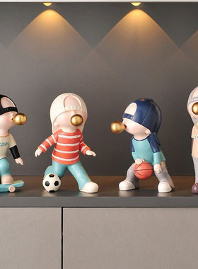 家居现代软装饰品创意运动小男孩摆件客厅新家儿童房书柜创意