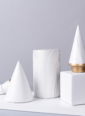 创意几何体大理石纹北欧陶瓷摆件客厅酒柜现代简约高级感家居饰品