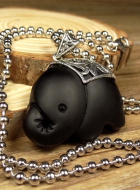 呆萌风925银天然黑曜石毛衣链