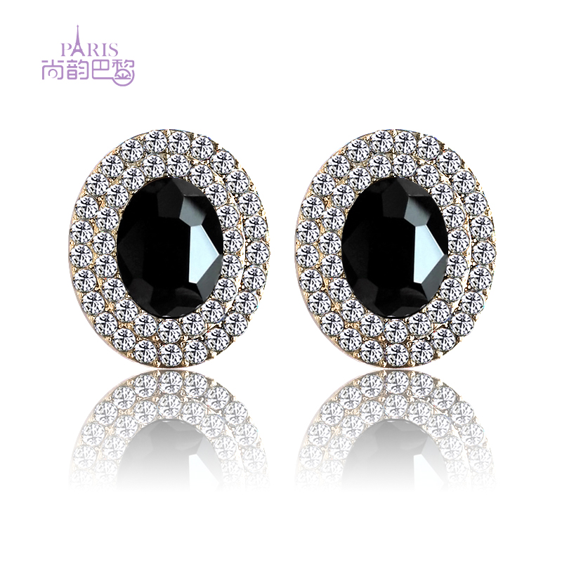 日韩夸张黑色祖母绿晚宴包邮耳钉