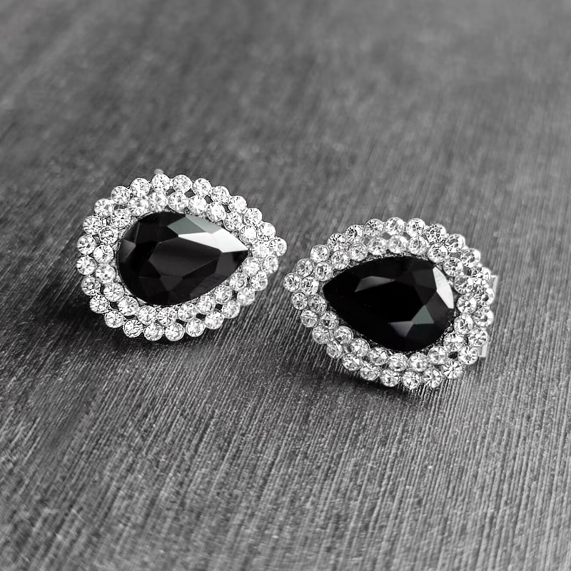 黑色百搭轻奢镶钻水滴形无耳洞耳夹高级感蓝宝石耳扣纯银针耳钉女,饰品/流行首饰/时尚饰品新,耳夹,淘宝优惠券,粉丝福利购,淘宝优惠卷