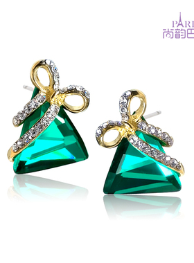 日韩小资轻奢优雅紫色水晶耳夹防敏耳钉奢华闪钻三角异型清新耳环