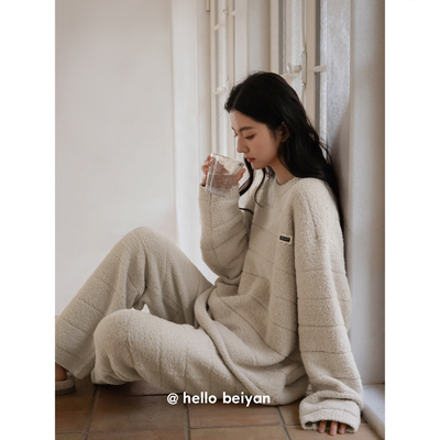 贝妍女秋冬季保暖半边绒长袖套装