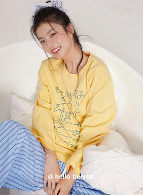 贝妍女秋柔软棉长袖卡通外穿套装