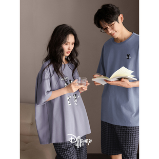 卡通米奇男凉感大码 迪士尼夏季 纯棉套装 薄款 家居服 情侣睡衣女短袖