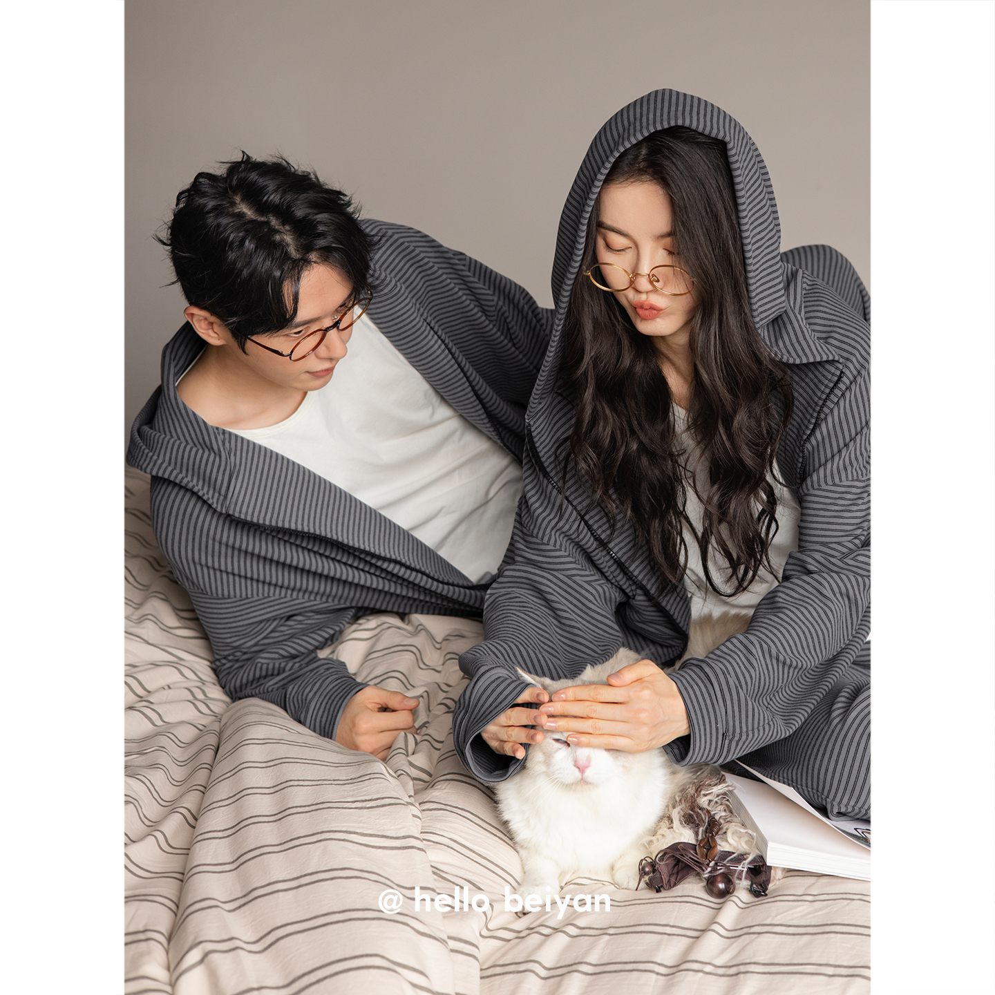 贝妍冬季情侣保暖海岛绒连帽套装