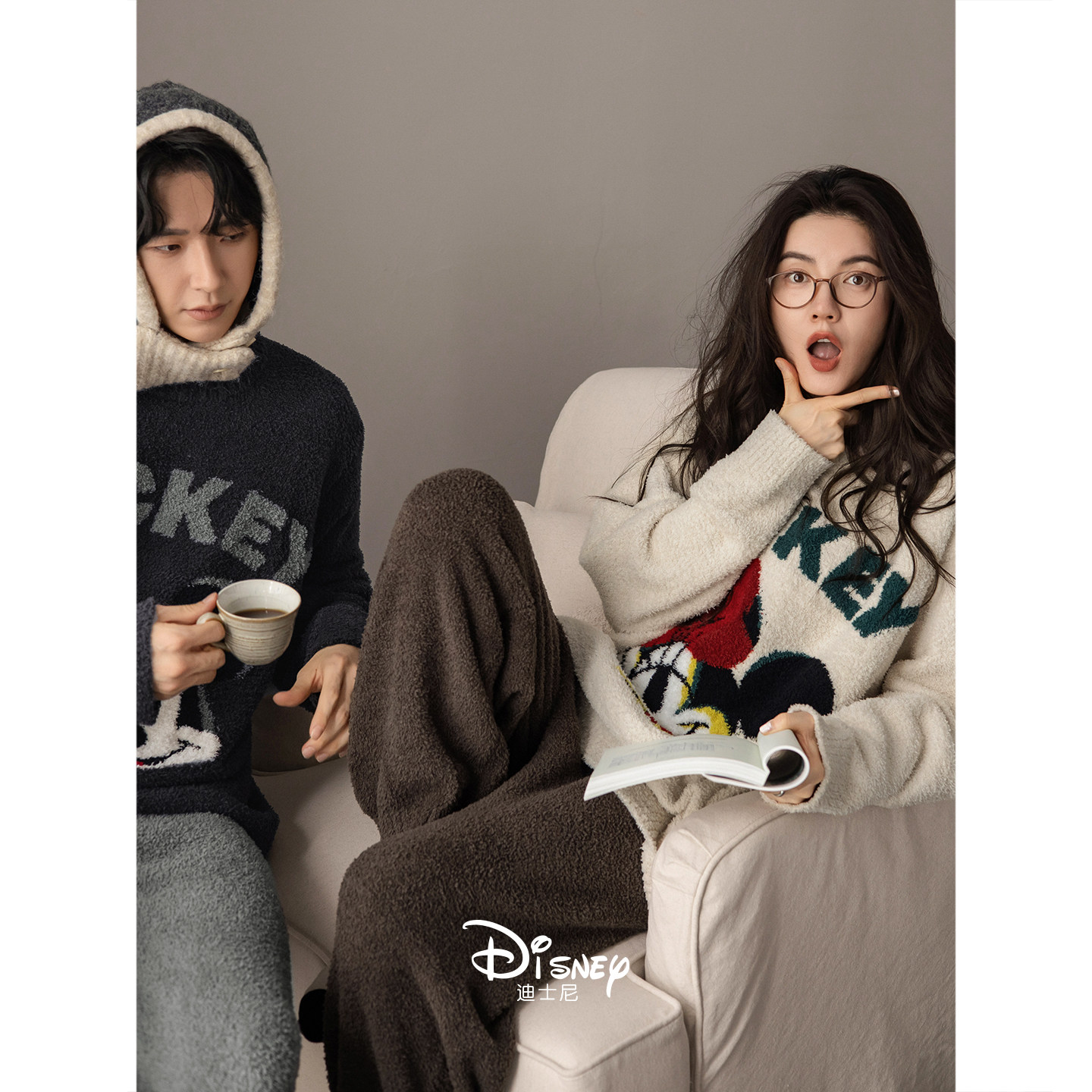 迪士尼情侣睡衣女秋冬季保暖半边绒长袖套装卡通米奇男外穿家居服,女士内衣/男士内衣/家居服,睡衣/家居服套装,淘宝优惠券,粉丝福利购,淘宝优惠卷