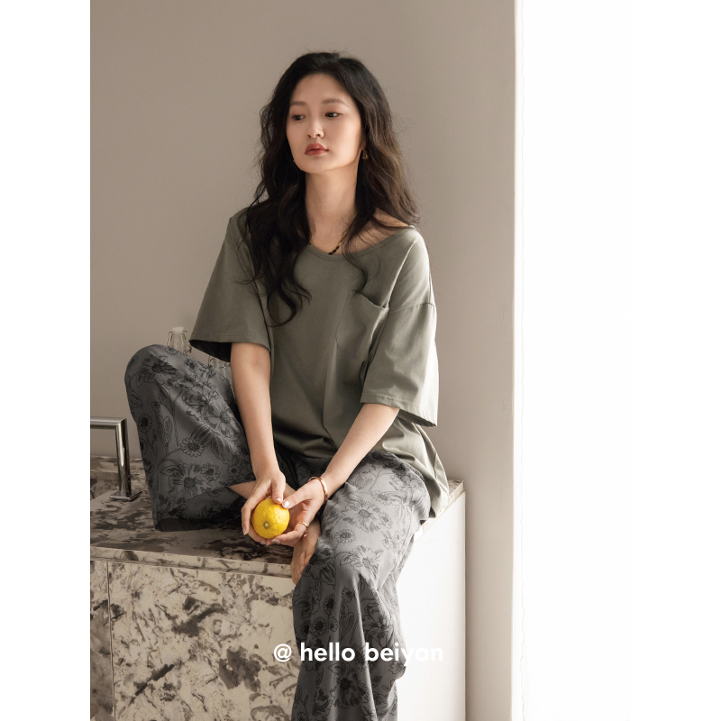 贝妍夏季凉感短袖长裤外穿女套装
