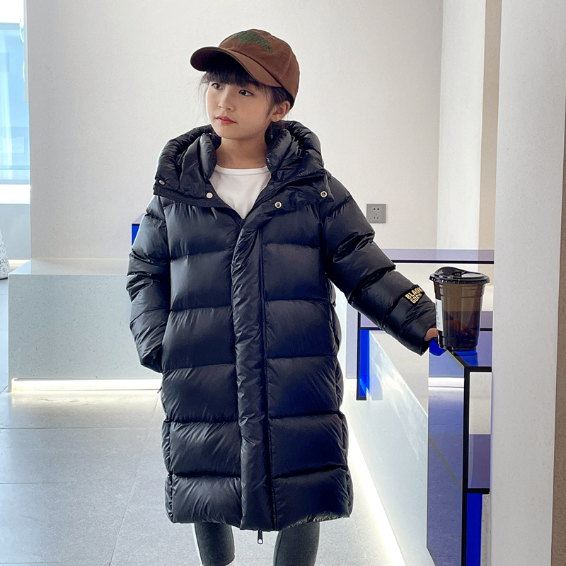 黑金儿童羽绒服中长款加厚长款潮