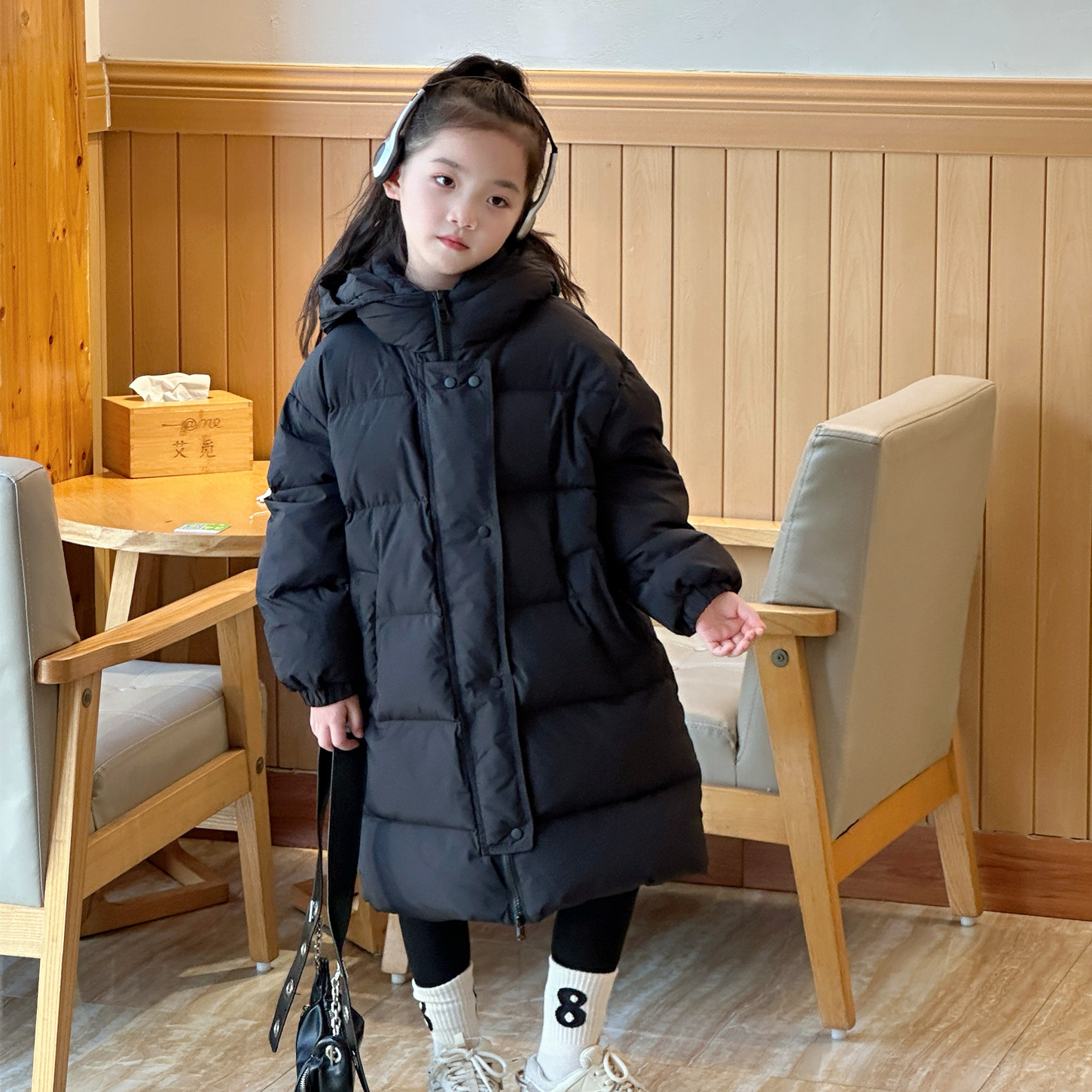 儿童羽绒服中长款女童加厚白鸭绒