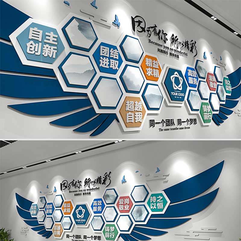 翅膀创意企业照片墙文化墙员工风采相片墙素材模板