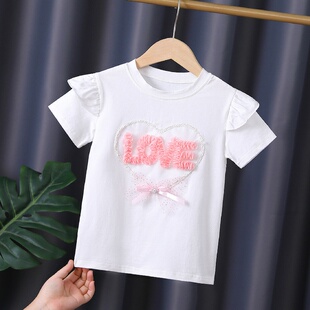 儿童夏季上衣中大童体恤宝宝洋气时髦女童夏天衣服夏装飞飞袖t恤