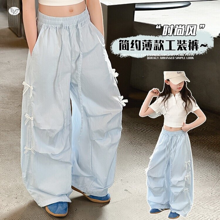 女童休闲裤2026夏季新款大童薄款透气宽松百搭工装裤阔腿裤直筒裤