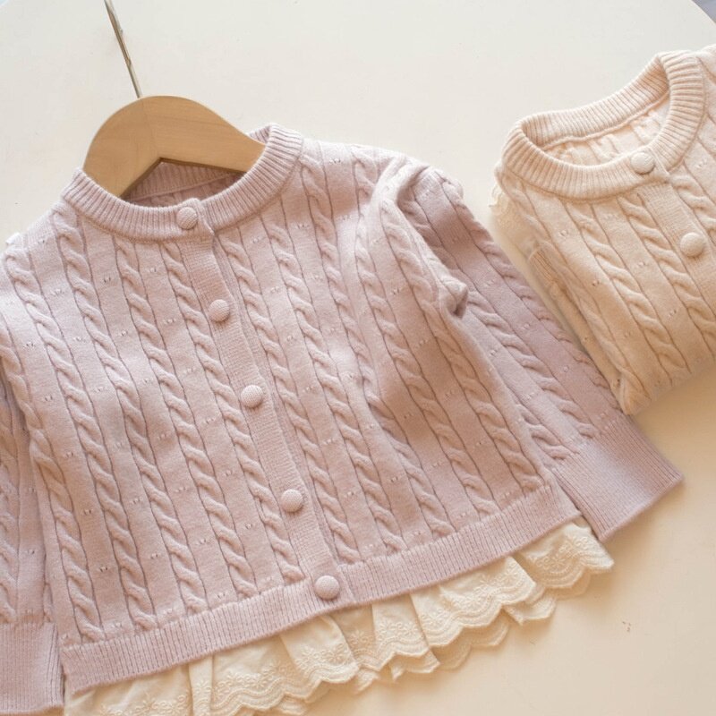 女童毛衣外套2025秋冬季小童新款精致蕾丝边针织开衫儿童上衣童装