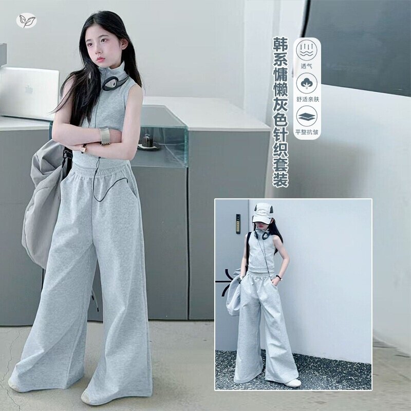 女童套装百搭夏季新款儿童不规则短袖长裤运动风夏装简约两件套潮