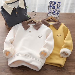 男童polo衫卫衣2025年冬季加绒加厚儿童翻领中大童上衣长袖外套