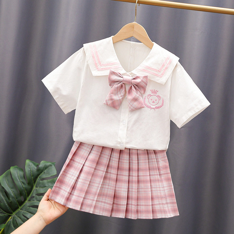 女童夏季JK制服套装格子裙中大童夏装学院风校服儿童百褶裙两件套