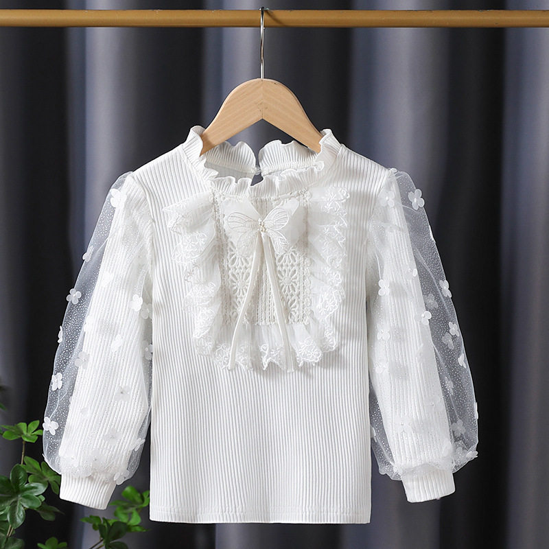 2026春秋款女童白色打底衫时尚儿童长袖坑条T恤女孩公主洋气上衣6