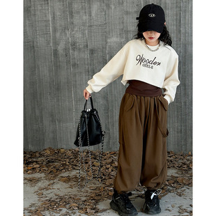 女童春秋三件套2025新款韩版女孩时髦背心卫衣工装哈伦裤炸街套装