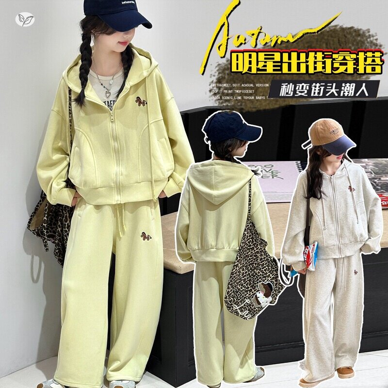 女童运动服2026年春季新款中大童小马刺绣连帽卫衣卫裤两件套韩系
