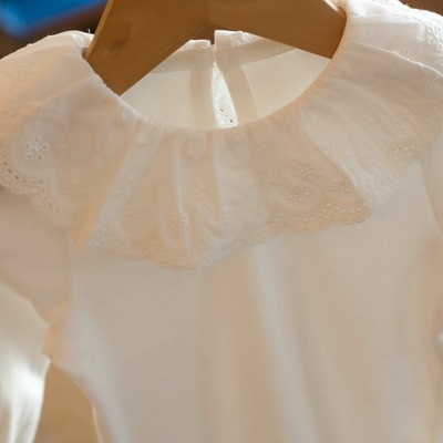 女童打底衫春秋款女宝花瓣领弹力小衫婴儿长袖t恤衬衫百搭洋气棉