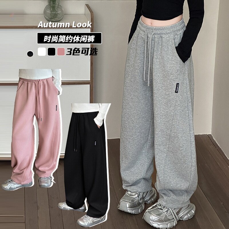 女童休闲裤秋冬款2026新款中大童时髦宽松香蕉裤加绒直筒裤阔腿裤