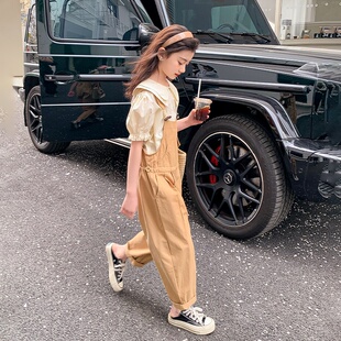 女童韩版套装2025夏季新款儿童洋气时髦背带裤女大童休闲两件套