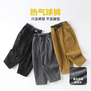 儿童加绒工装裤防泼水软壳保暖弯刀裤童装男童休闲运动速干裤亲子