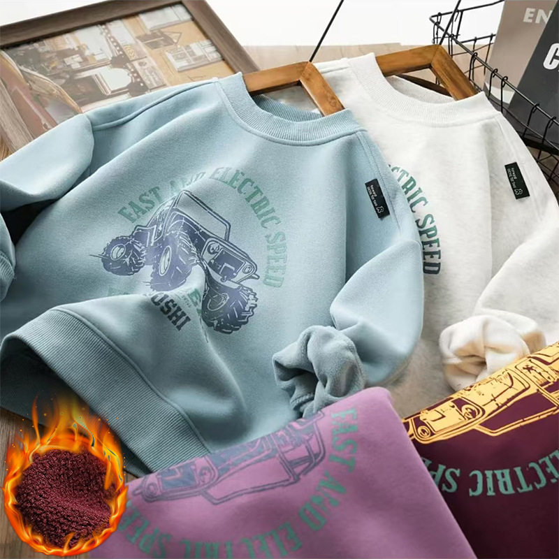 男童加绒卫衣秋冬季新款中大童洋气一体绒加厚休闲潮童装儿童外套