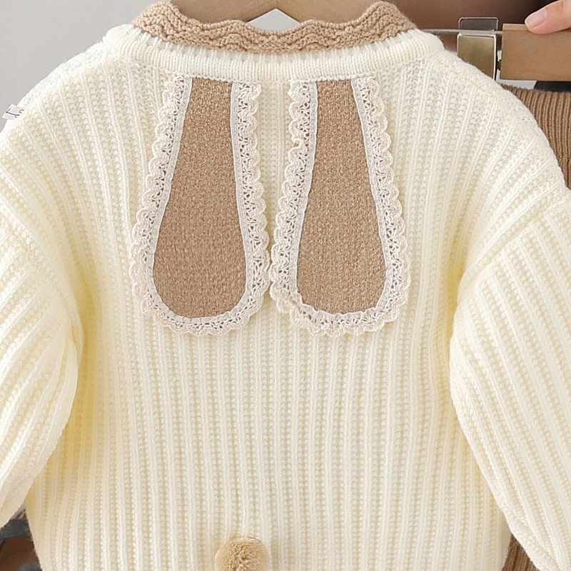 女童毛衣针织外套2025秋冬季新款裤子两件套小童宝宝开衫针织套装