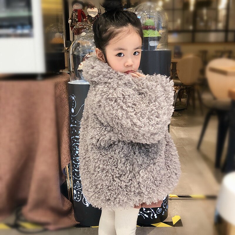 儿童开衫秋冬童装韩版女童百搭公主翻领圈圈绒仿皮草外套宝宝加厚