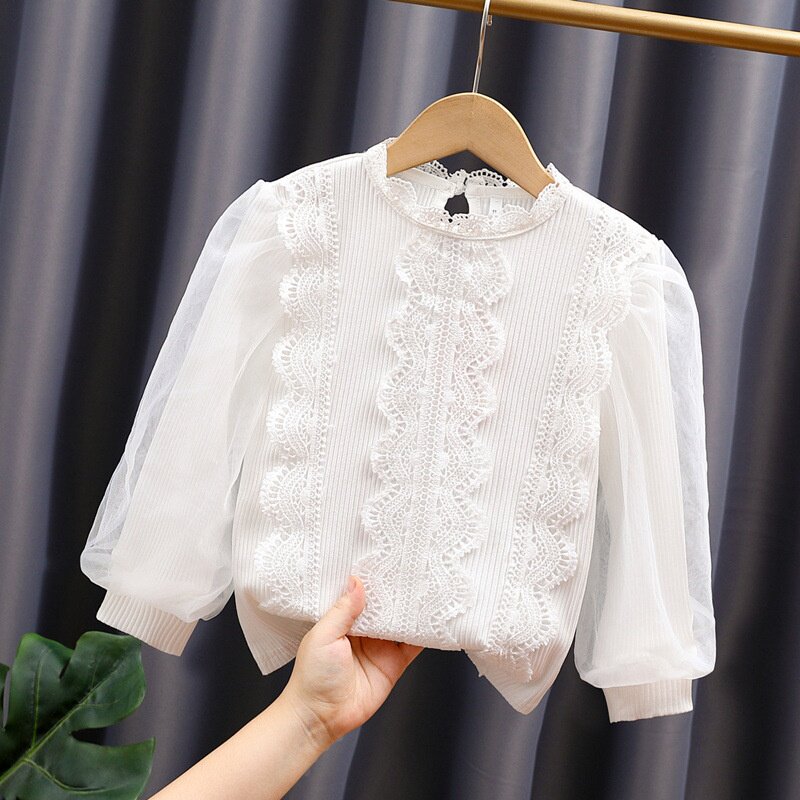 女童长袖t恤春秋薄款纯棉泡泡袖打底衫洋气时髦新款儿童百搭上衣6