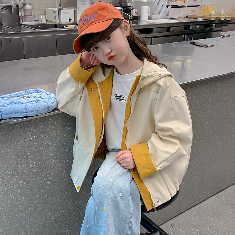 女童外套春秋款2025新款儿童洋气时髦秋装连帽上衣秋季中大童夹克