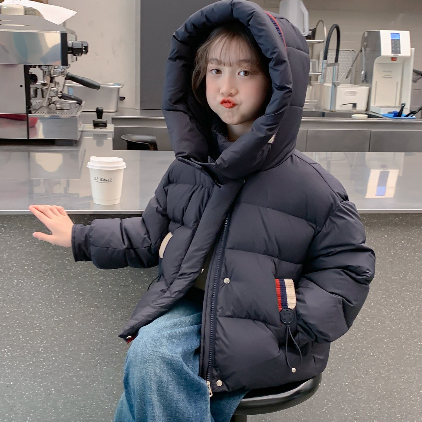 女童加厚棉服冬装2025新款儿童外套女孩洋气棉袄女孩冬季黑色棉衣