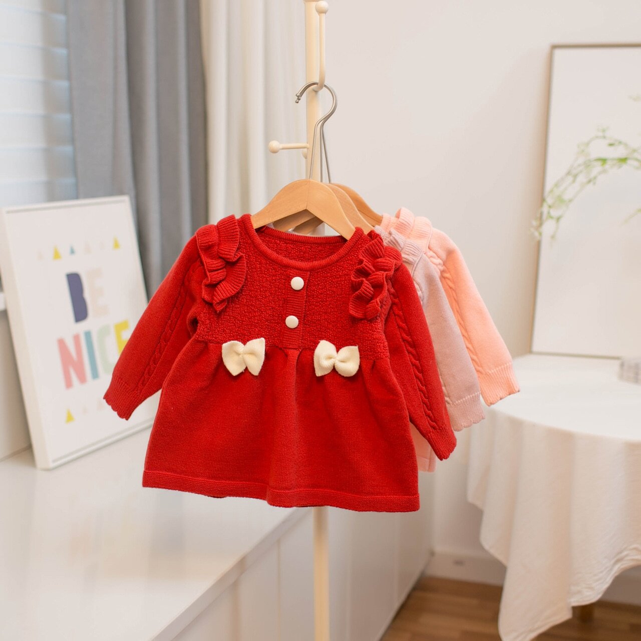 宝宝毛衣2025秋冬季女童新款木耳边毛线衣婴儿裙式针织衫上衣外穿