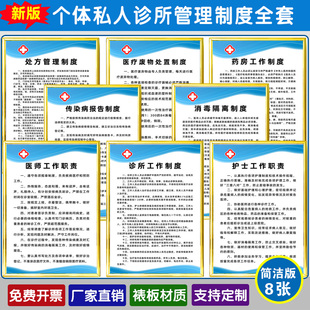 诊所制度牌门诊室规章个体私人诊所管理制度医师护士工作职责KT板
